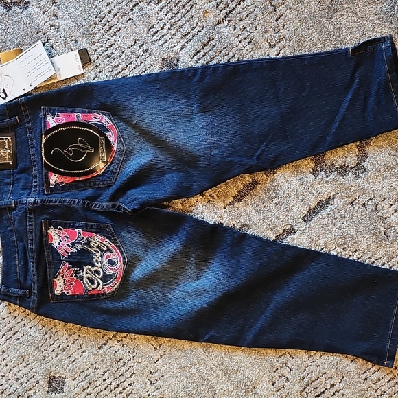 Baby Phat Dark Blue Jeans with Pink Accents - Picture 1 of 2